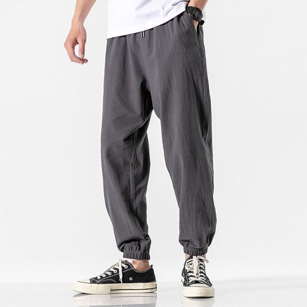 Buddha Stones Solid Color Drawstring Cotton Men's Pants With Pockets Men's Pants BS DimGray US/UK/AU46，EU56 (5XL)