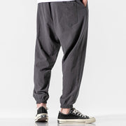 Buddha Stones Solid Color Drawstring Cotton Men's Pants With Pockets