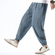 Buddha Stones Casual Solid Color Drawstring Linen Men's Pants With Pockets Men's Pants BS 7