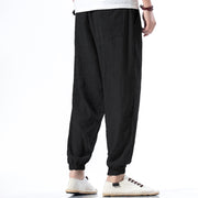 Buddha Stones Casual Solid Color Drawstring Linen Men's Pants With Pockets Men's Pants BS 13