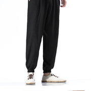 Buddha Stones Casual Solid Color Drawstring Linen Men's Pants With Pockets Men's Pants BS 11