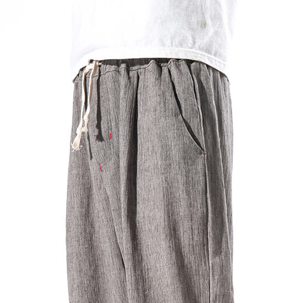 Buddha Stones Casual Solid Color Drawstring Linen Men's Pants With Pockets Men's Pants BS 34