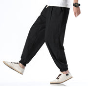 Buddha Stones Casual Solid Color Drawstring Linen Men's Pants With Pockets