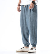 Buddha Stones Casual Solid Color Drawstring Linen Men's Pants With Pockets Men's Pants BS 2