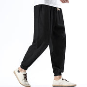 Buddha Stones Casual Solid Color Drawstring Linen Men's Pants With Pockets Men's Pants BS 9