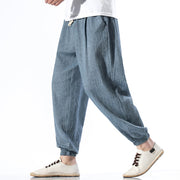 Buddha Stones Casual Solid Color Drawstring Linen Men's Pants With Pockets