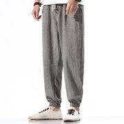 Buddha Stones Casual Solid Color Drawstring Linen Men's Pants With Pockets Men's Pants BS Gray US/UK/AU46，EU56 (5XL)