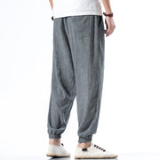 Buddha Stones Casual Solid Color Drawstring Linen Men's Pants With Pockets