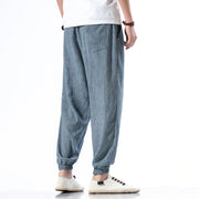 Buddha Stones Casual Solid Color Drawstring Linen Men's Pants With Pockets Men's Pants BS 4