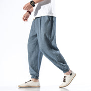 Buddha Stones Casual Solid Color Drawstring Linen Men's Pants With Pockets Men's Pants BS SteelBlue US/UK/AU46，EU56 (5XL)