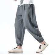 Buddha Stones Casual Solid Color Drawstring Linen Men's Pants With Pockets Men's Pants BS 23