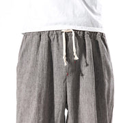 Buddha Stones Casual Solid Color Drawstring Linen Men's Pants With Pockets Men's Pants BS 33