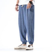 Buddha Stones Casual Solid Color Drawstring Linen Men's Pants With Pockets Men's Pants BS 18