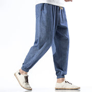 Buddha Stones Casual Solid Color Drawstring Linen Men's Pants With Pockets