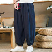 Buddha Stones Plain Color Red Drawstring Linen Men's  Pants With Pockets Men's Pants BS 31