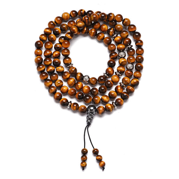 Buddha Stones 108 Mala Beads Natural Stone Tiger Eye Multi-turn Protection Bracelet