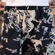 Buddha Stones Chinese Dragon Pattern Cotton Men's Harem Pants With Pockets Men's Harem Pants BS 10