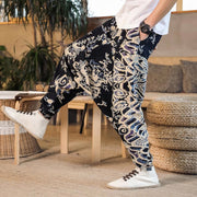 Buddha Stones Chinese Dragon Pattern Cotton Men's Harem Pants With Pockets Men's Harem Pants BS 6