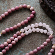 Buddha Stones 108 Mala Beads Rhodonite Rose Quartz Tassel Healing Bracelet