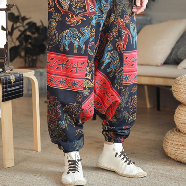 Buddha Stones Colorful Camel Figure Pattern Cotton Men's Harem Pants With Pockets Men's Harem Pants BS 6