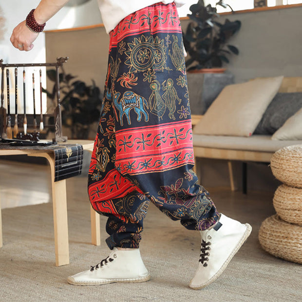 Buddha Stones Colorful Camel Figure Pattern Cotton Men's Harem Pants With Pockets Men's Harem Pants BS 2