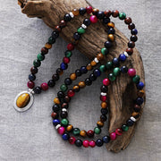 Buddha Stones 108 Mala Beads Natural Colorful Tiger Eye Stone Multi-turn Protection Bracelet