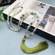 Buddha Stones 108 Mala Beads Natural Tianshan Jade Tassel Luck Bracelet Mala Bracelet BS Tianshan jade&South Red Agate (Wrist Circumference: 14-16cm)