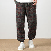 Buddha Stones Ethnic Jacquard Knitting Drawstring Men's Pants With Pockets