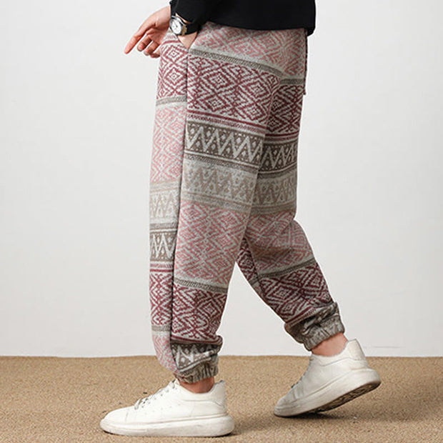 Buddha Stones Ethnic Jacquard Knitting Drawstring Men's Pants With Pockets Men's Pants BS 3