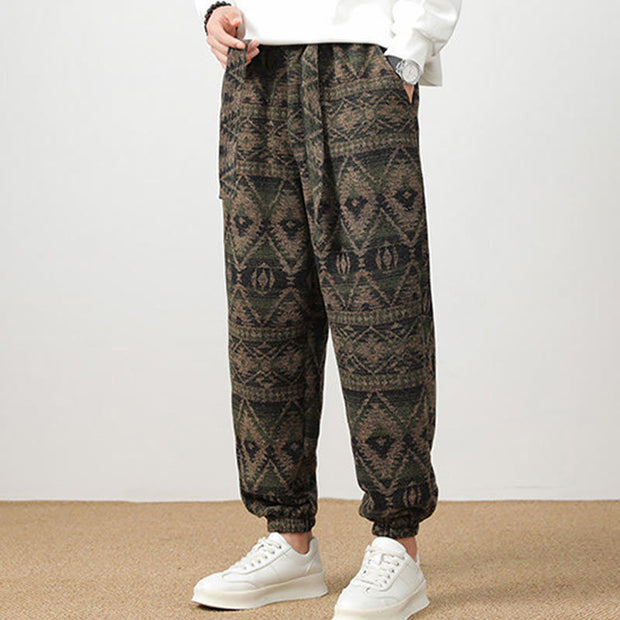 Buddha Stones Ethnic Jacquard Knitting Drawstring Men's Pants With Pockets Men's Pants BS Black US/UK/AU46，EU56 (5XL)