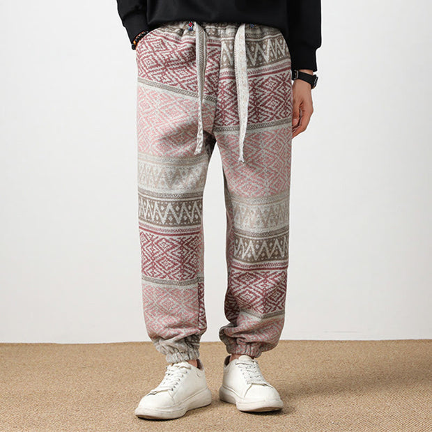 Buddha Stones Ethnic Jacquard Knitting Drawstring Men's Pants With Pockets Men's Pants BS Pink US/UK/AU46，EU56 (5XL)