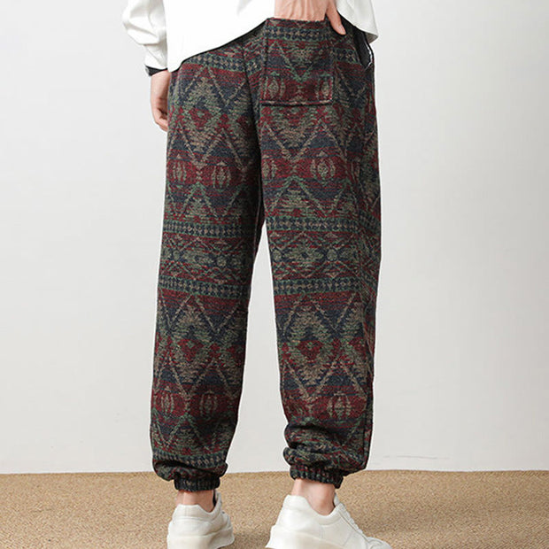 Buddha Stones Ethnic Jacquard Knitting Drawstring Men's Pants With Pockets Men's Pants BS 22