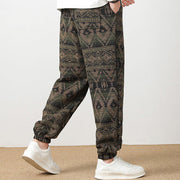 Buddha Stones Ethnic Jacquard Knitting Drawstring Men's Pants With Pockets