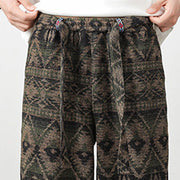 Buddha Stones Ethnic Jacquard Knitting Drawstring Men's Pants With Pockets