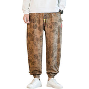 Buddha Stones Flower Ankle Frog-button Cotton Drawstring Men's Pants With Pockets