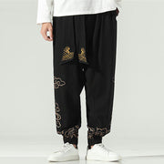 Buddha Stones Auspicious Clouds Cotton Linen Men's Drawstring Harem Pants With Pockets Men's Harem Pants BS 2