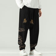 Buddha Stones Auspicious Clouds Cotton Linen Men's Drawstring Harem Pants With Pockets