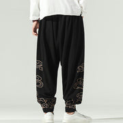 Buddha Stones Auspicious Clouds Cotton Linen Men's Drawstring Harem Pants With Pockets Men's Harem Pants BS 4