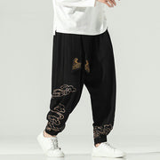 Buddha Stones Auspicious Clouds Cotton Linen Men's Drawstring Harem Pants With Pockets Men's Harem Pants BS 3