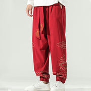 Buddha Stones Auspicious Clouds Cotton Linen Men's Drawstring Harem Pants With Pockets Men's Harem Pants BS 19