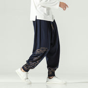 Buddha Stones Auspicious Clouds Cotton Linen Men's Drawstring Harem Pants With Pockets Men's Harem Pants BS 12