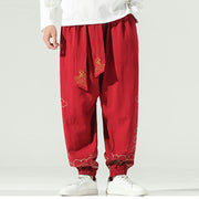 Buddha Stones Auspicious Clouds Cotton Linen Men's Drawstring Harem Pants With Pockets