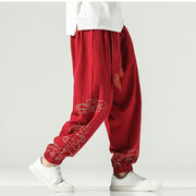 Buddha Stones Auspicious Clouds Cotton Linen Men's Drawstring Harem Pants With Pockets Men's Harem Pants BS 21