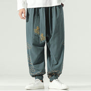 Buddha Stones Auspicious Clouds Cotton Linen Men's Drawstring Harem Pants With Pockets Men's Harem Pants BS 23