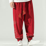 Buddha Stones Auspicious Clouds Cotton Linen Men's Drawstring Harem Pants With Pockets Men's Harem Pants BS 17