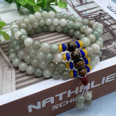 Buddha Stones 108 Mala Beads Natural Shetai jade Luck Prosperity Bracelet Mala Bracelet BS Shetai Jade (Wrist Circumference: 14-16cm)