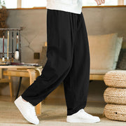 Buddha Stones Solid Color Cotton Linen Drawstring Men's Harem Pants With Pockets Men's Harem Pants BS 13