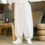 Buddha Stones Solid Color Cotton Linen Drawstring Men's Harem Pants With Pockets Men's Harem Pants BS 20