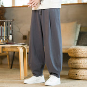 Buddha Stones Solid Color Cotton Linen Drawstring Men's Harem Pants With Pockets Men's Harem Pants BS 34