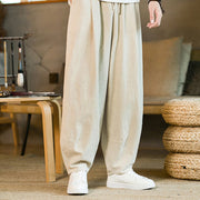 Buddha Stones Solid Color Cotton Linen Drawstring Men's Harem Pants With Pockets Men's Harem Pants BS Beige US/UK/AU46，EU56 (5XL)